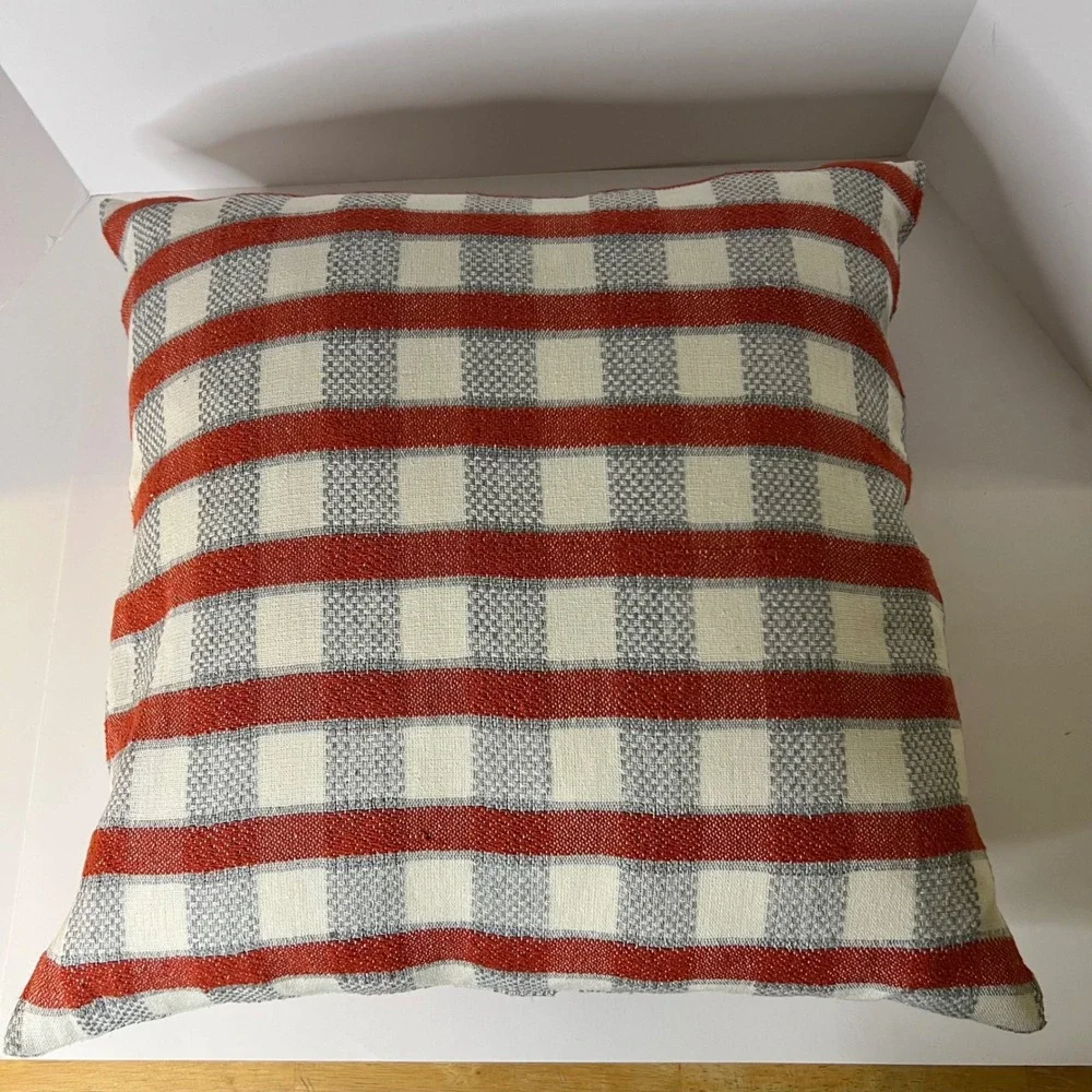 West Elm Handloomed Silk‎ Cotton Checkered Stripe Pillow Down Insert NWT 16